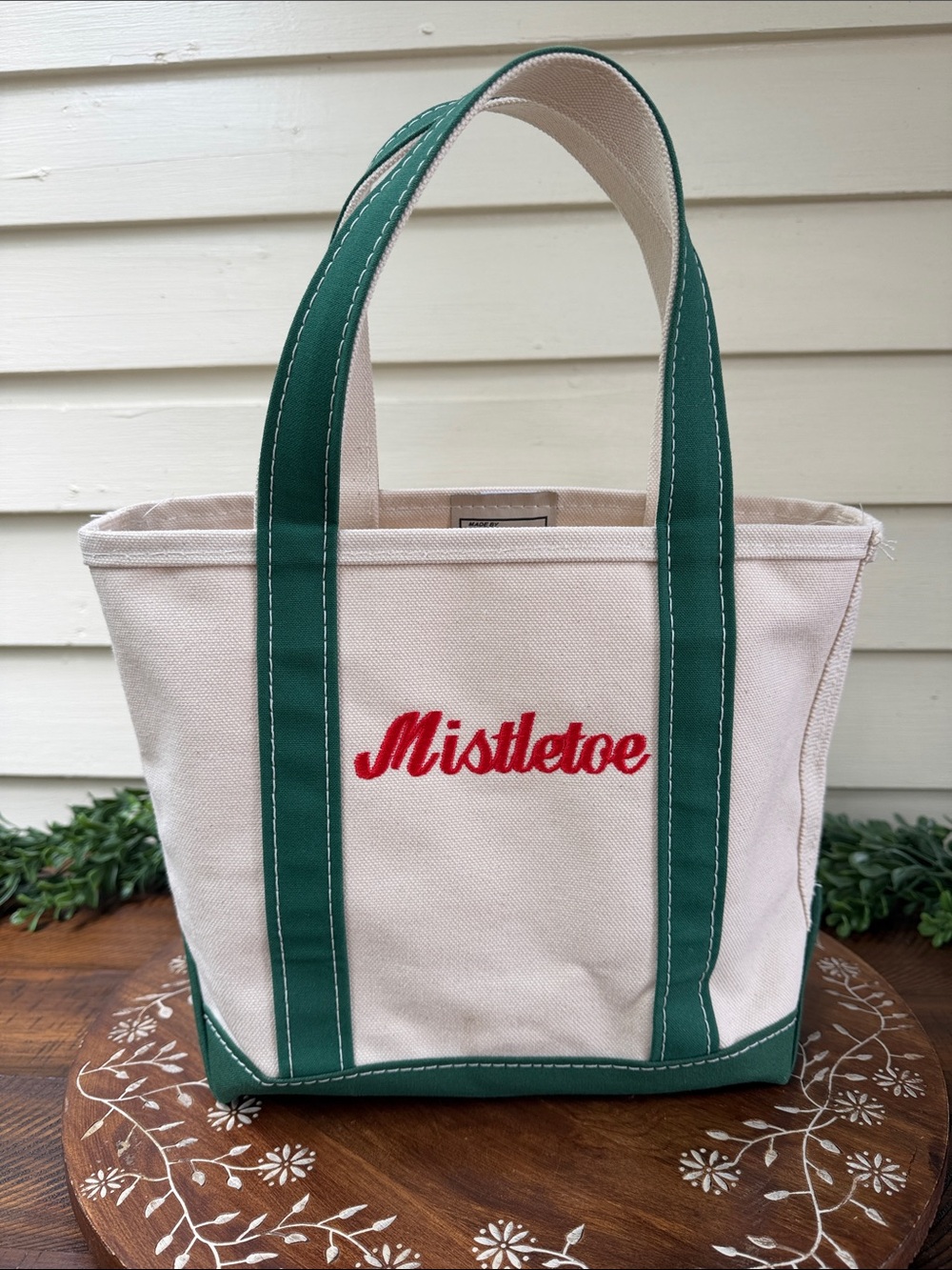 L.L. Bean Small Tote with "Mistletoe" Embroidery
